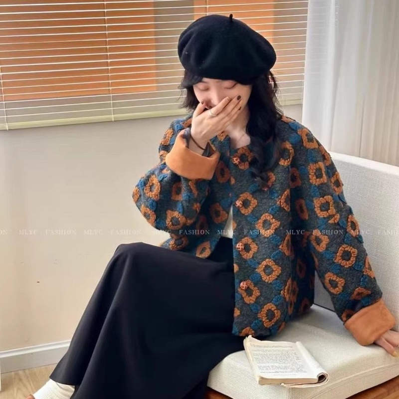 洋气宽松短款外套女装2025冬季新款时尚减龄花朵保暖上衣废土风