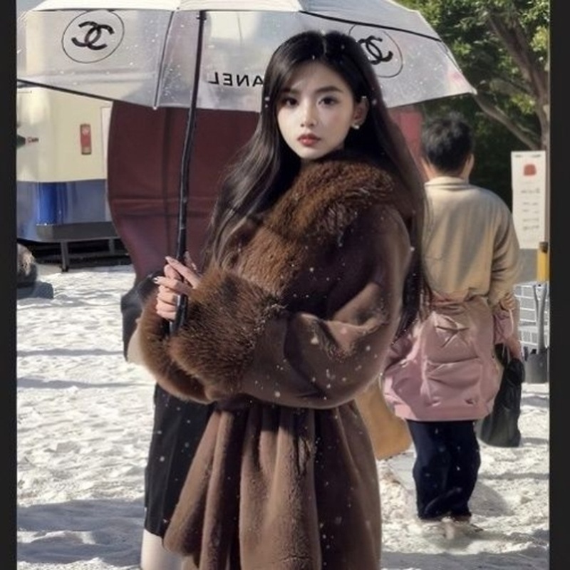 曾曾仿皮草外套新款中长款收腰显瘦高级感廓形大衣女毛领毛毛外套