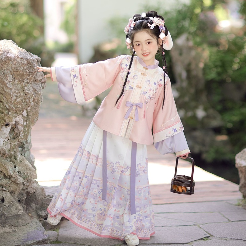 汉服女童春秋季新款明制古装小女孩超仙国风公主裙儿童中秋节服装