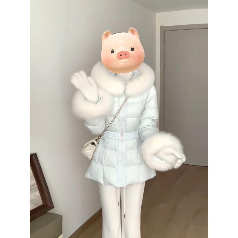 冬季韩版时髦大毛领连帽羽绒棉服女袖口毛毛设计加厚短款棉衣外套