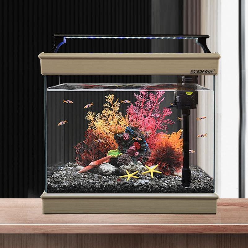 免换水型造景水族箱创意金超白落地办公桌面鱼缸新款新中式一整套