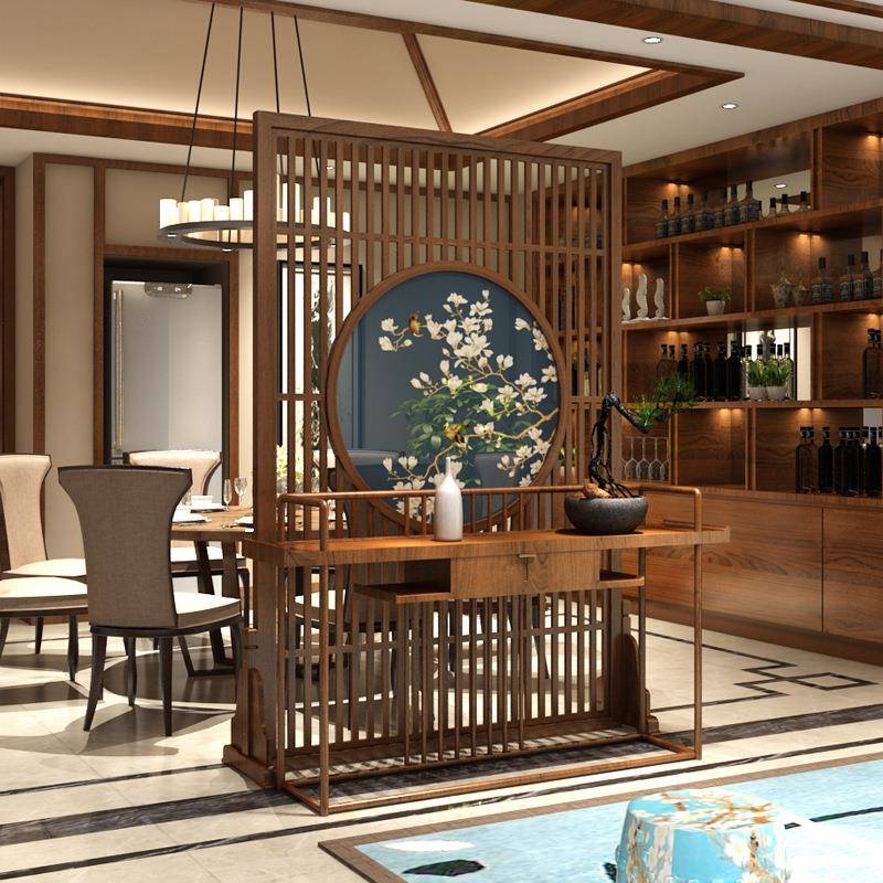 新中式实木原木栅栏屏风玄关隔断客厅卧室酒店简约座屏屏风