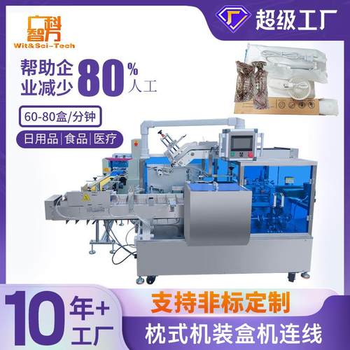 全自动手持小风扇装盒机桌面台灯包装设备日用品枕式包装机连线