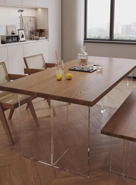 严选原木风餐桌透明UXE亚克力脚蜡白木面悬客厅多人吃桌浮饭实木