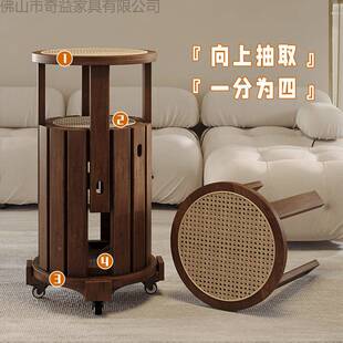 实木合凳子家创用可EUL桌叠放备用餐板凳意圆凳中古风藤编叠叠乐