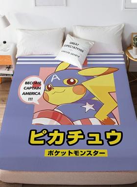 可爱QPR神奇宝贝磨毛可床笠儿童生寝卡通伊布单人学床垫室保护罩