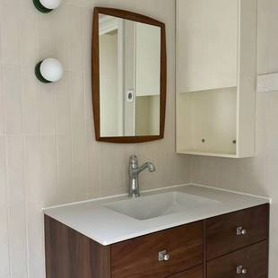 极简中古风实木浴室柜组合卫生间洗手脸盆池洗漱台岩板挂墙式民宿