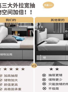 床.儿童物床孩1卧室床CEU米5单人床1米2小孩男实木床储软包床