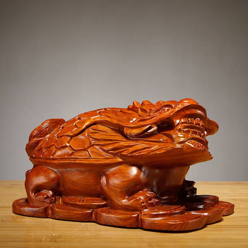 花梨木质雕刻龙龟摆件金钱龙龟工艺品家居客厅玄关电视柜装饰送礼