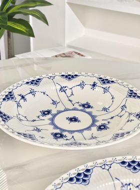 丝欧式轻奢唐草蓝蕾9寸盘餐盘沙拉下午茶点心甜品盘盘家用ETO酒汤