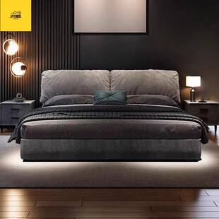 意式轻奢大象耳朵双人高端大气主卧大床布艺床现代简约储物婚床