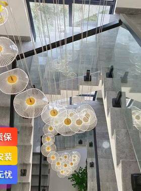 别墅复式楼客QKA厅吊灯楼新中大式叶公寓餐厅灯茶室荷沙盘梯间长