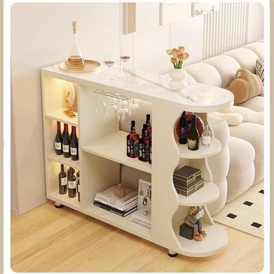 奶油风实木岩板吧岩台桌餐边YLE一体家用柜厅板可移动隔断储客物