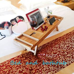 楠竹带脚浴缸架多功能卫生间伸缩防滑泡澡置物架欧式浴室红酒架