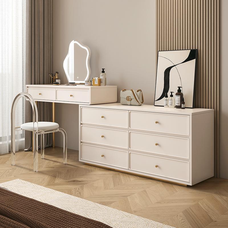 奶油风六斗柜简约现代卧室床尾斗柜梳妆台一体家用客厅靠墙收纳柜