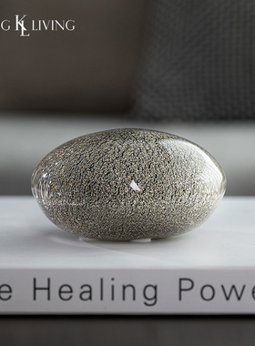 邸高家居现代极简约玻璃镇纸石样板房书房摆件椭圆书桌面软装饰品