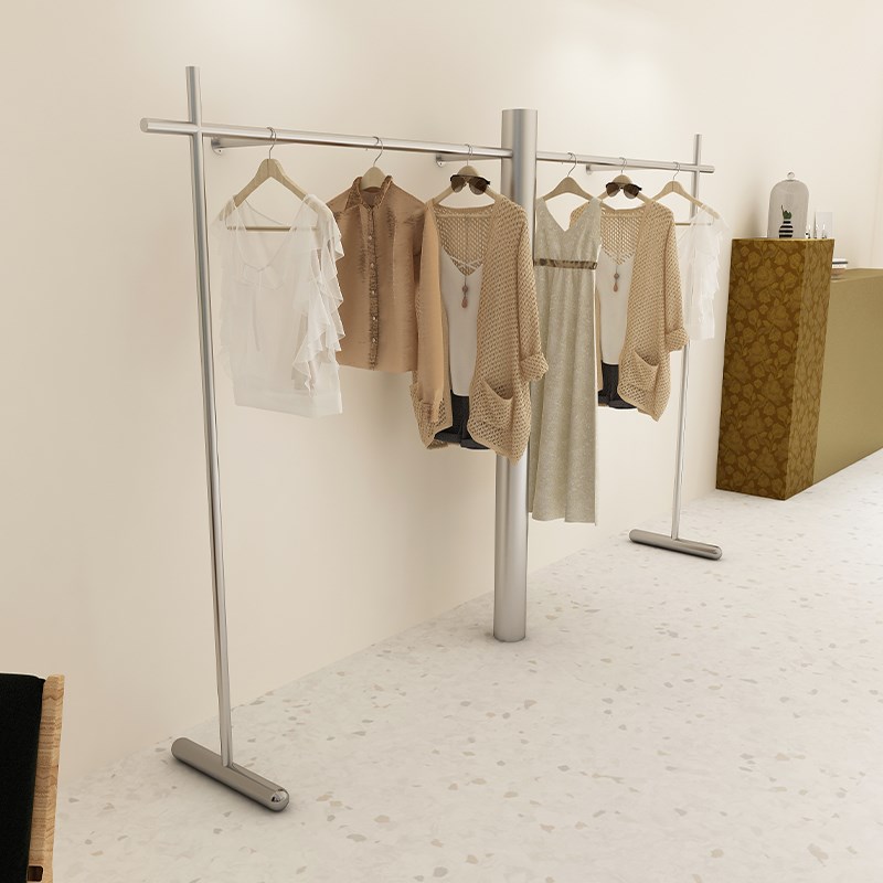 服装店展示架上墙架女装店陈列道具不锈钢侧挂落地架银色童装货架