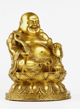 全黄铜弥勒佛像摆件家居客厅摆设佛大肚装如意弥陀中式笑工艺品佛