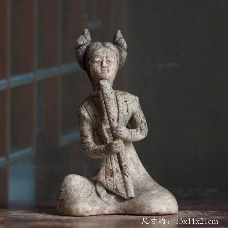 唐代陶俑跳舞乐器仕女整套仿古老物件怀旧古风摆件古玩古物收藏品
