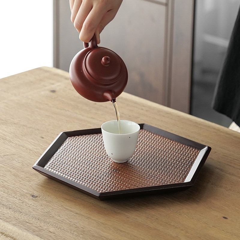 重竹席纹茶盘单层干泡台壶承家用茶海中式禅意日式简约办公室茶托