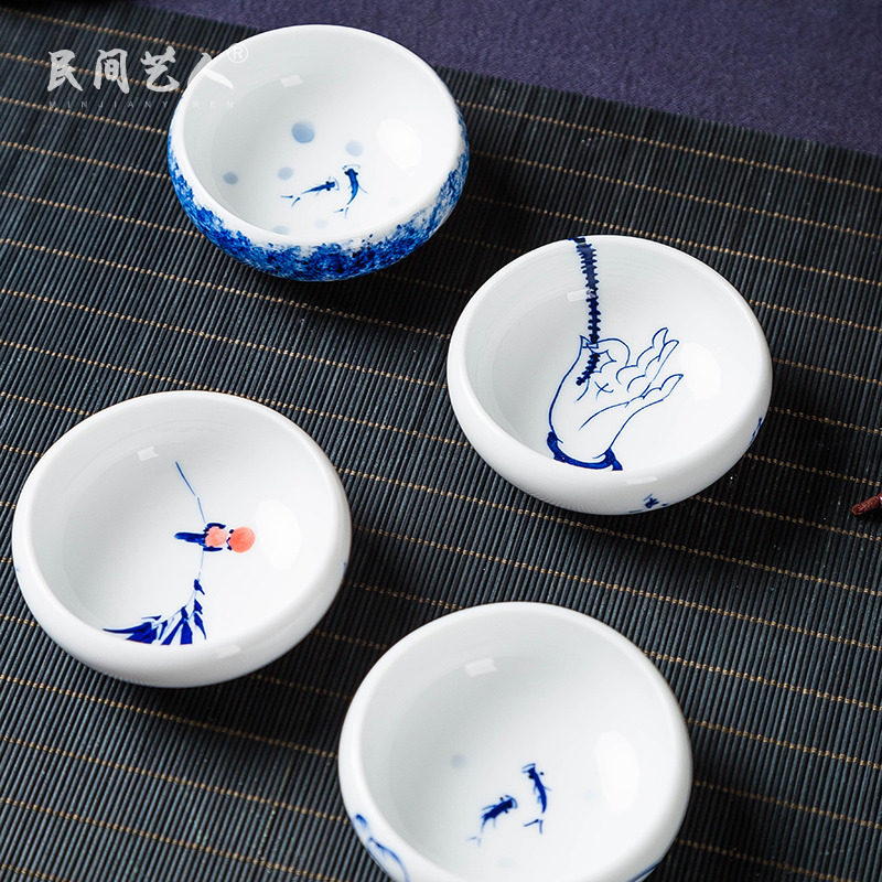 景德镇陶瓷功夫茶杯单杯品茗杯青花品茶杯子高白个人杯手绘主人杯