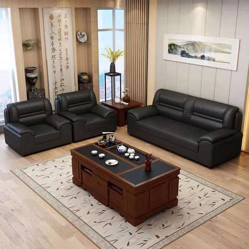 办公沙发茶几组合商务会客接待沙发现代客厅办公室皮艺沙发三人位