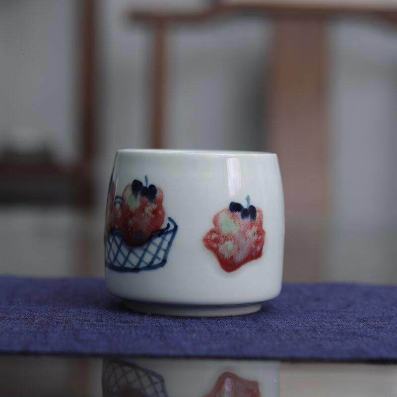 亦紫陶青花釉红品茗绘杯釉下彩手青花瓷主人里323565杯茶具陶瓷茶