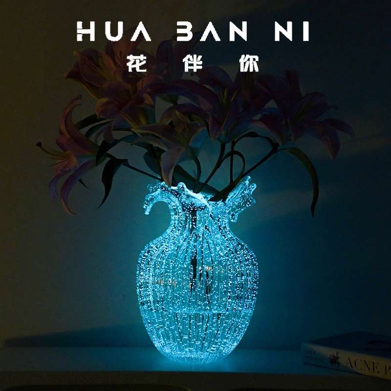 创意夜光浪花口玻璃花瓶家居摆件猫爪荧光花瓶漫天星玄关装饰玻璃