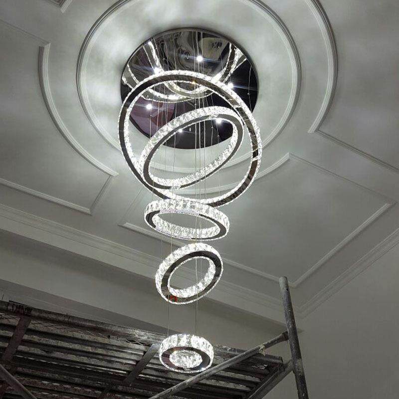 2020 现代简约圆环水晶吊灯 复式楼大吊灯 中空客厅楼梯水晶灯