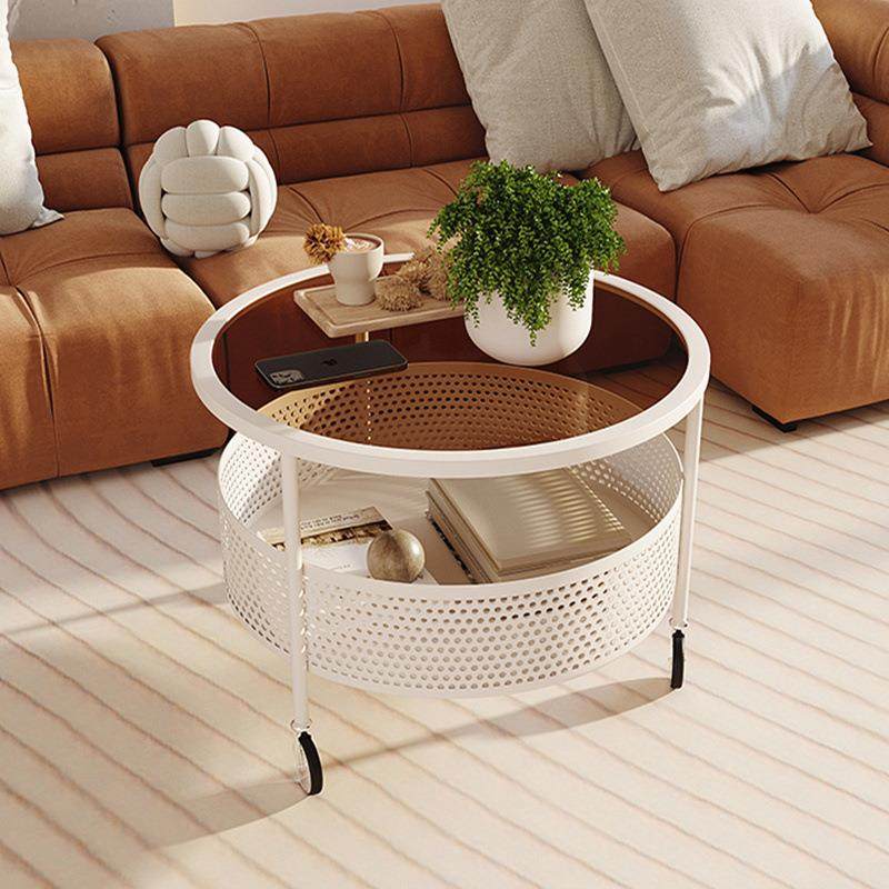 简约现代奶油风设计师网红小茶几小户型客厅茶台极简玻璃圆形桌子