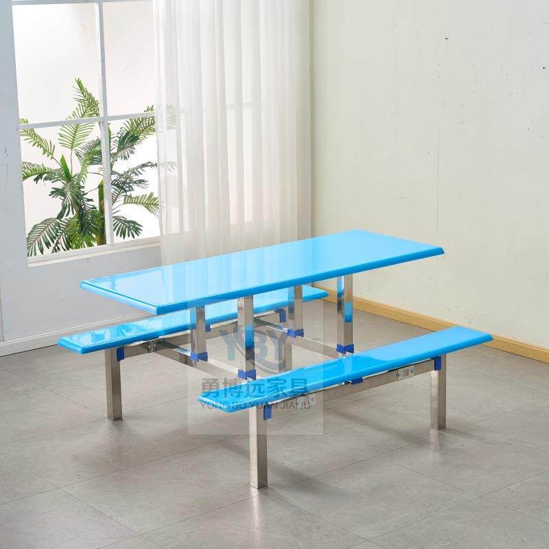 不锈钢学校食堂餐桌椅组合学生员工4人6人8人位连体餐桌加厚款
