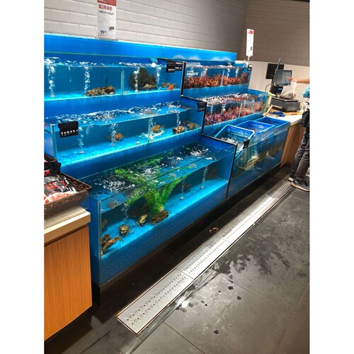 生鲜超市海鲜池大型商用制冷机一体 超市鱼缸 贝类池海鲜缸
