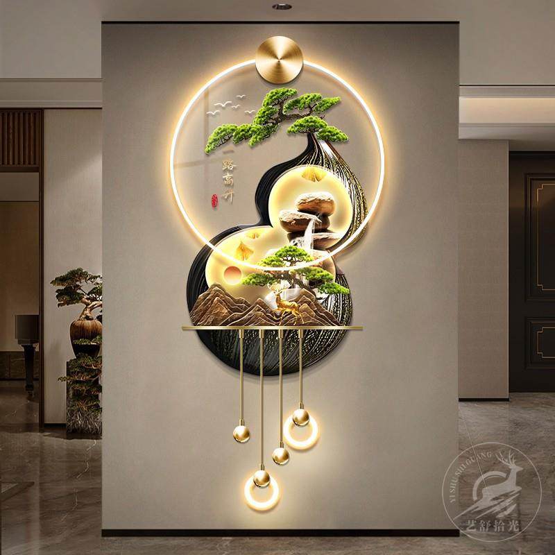 新中式入户玄关装饰画轻奢led灯走廊过道挂画高级氛围灯葫芦壁画