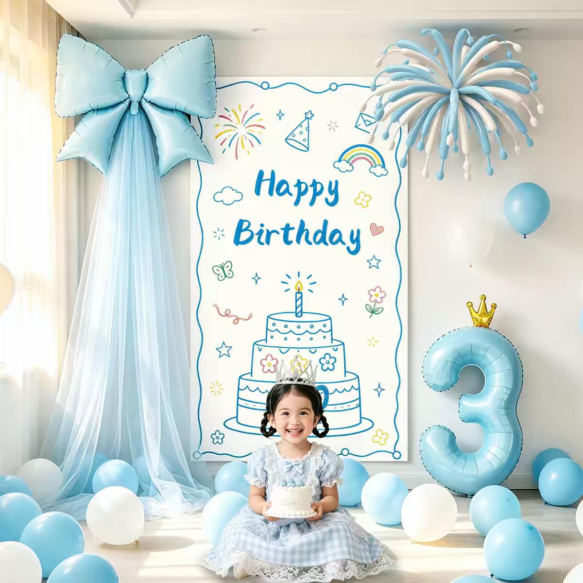 儿童周岁生日气球布置仪式感