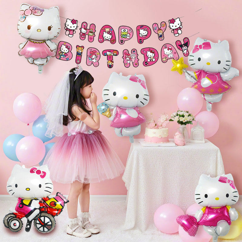 卡通HelloKitty凯蒂猫铝膜气球儿童女孩周岁生日派对背景布置装饰
