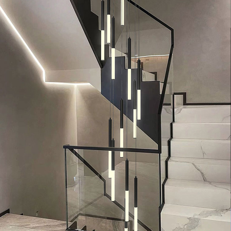 楼梯吊灯别墅自建房loft公寓现代简约个性高级感复式节仿瓷灯管