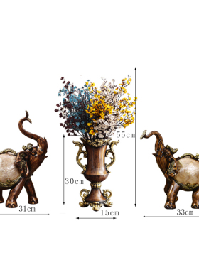 中式古典奢华高档招财象花瓶摆件三件客厅玄关电视酒柜装饰品