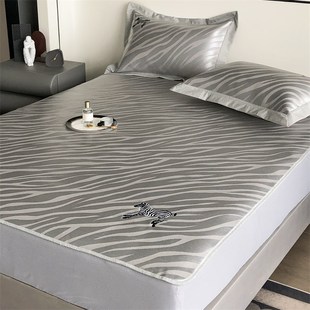 A类凉感抗菌防螨提花冰丝养生席床笠款凉席三件套可机洗1.5m1.8米