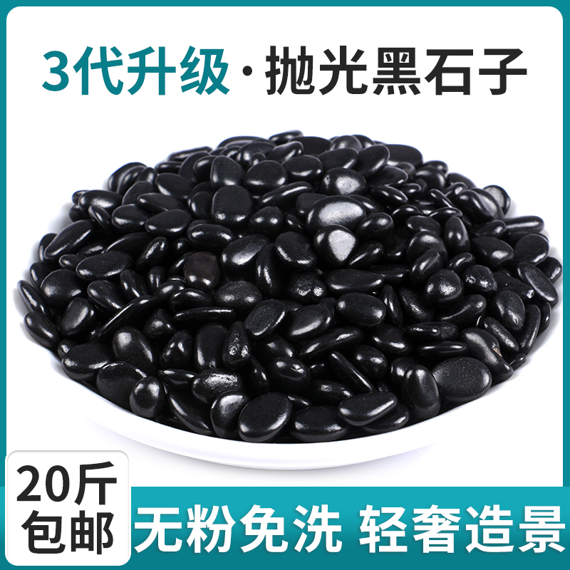 黑色精抛光小石子鹅卵石石头花盆鱼缸造景装饰铺路铺地天然小石子