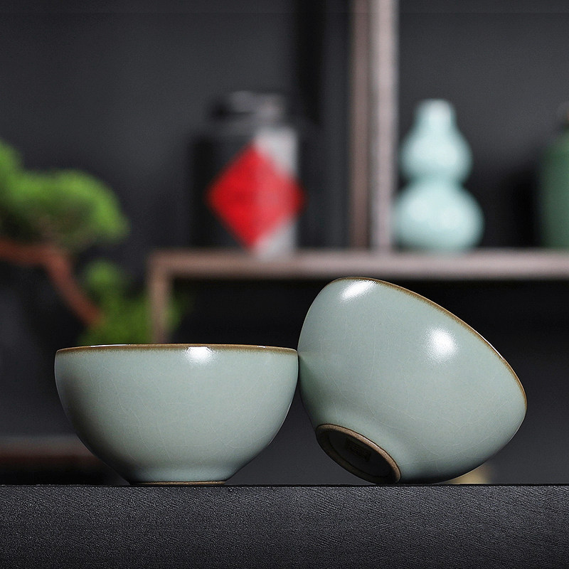 汝窑功夫茶杯手工冰裂纹陶瓷主人杯单杯茶具品茗杯子茶碗茶盏家用
