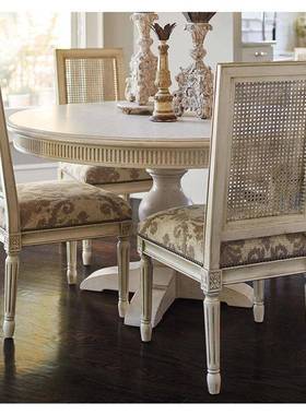 法美式型乡村实木餐椅组合小户桌白色做旧式复古别墅家具圆垒QOF