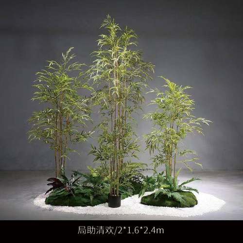 代中式仿真子景观造景观室内植IHN物楼现梯间景样板造景装竹饰盆