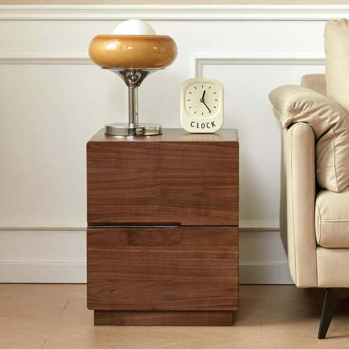 北美实黑胡TEE桃木柜组代合现简约卧室床边收纳柜全木樱桃斗木床