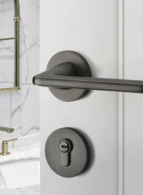 锁内室卧室房门锁现代家用锁具磁吸静音门把分手体黑门灰色F966SJ