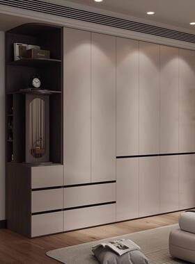 轻奢储物衣柜家用卧室分段式平开门25新款柜子简约灰色实木大衣橱