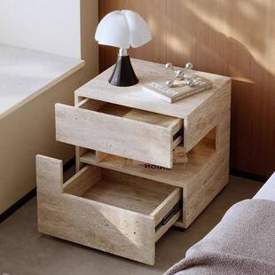 洞石诧寂中古法式复古意式极简带灯床边柜悬浮式床头柜简约现代