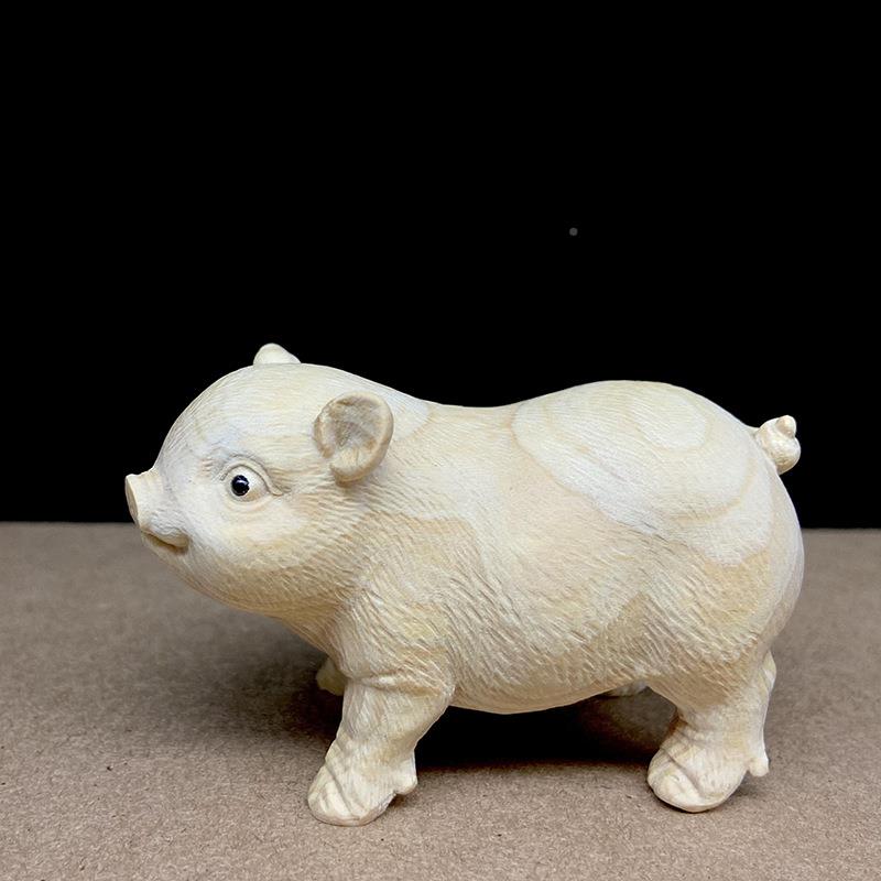 小叶实创黄杨木雕家居意中式生肖猪福猪送礼摆件木AOC文玩把件艺