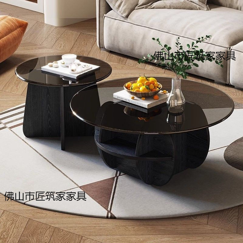 2025新款大小圆玻璃茶几北欧轻奢现代简约小户型圆形网红茶几边几