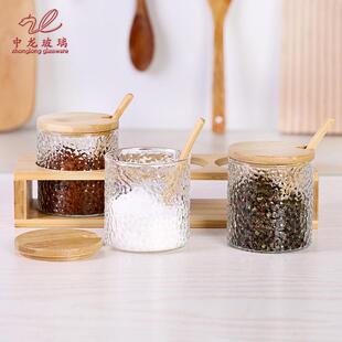 厂家现货日式锤纹料璃调盒佐料糖料0010盐罐玻厨房用品家用套装调