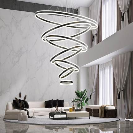 复式楼别墅挑ERA空客厅大吊灯灯楼现简约咖色loft公寓代跃层楼中